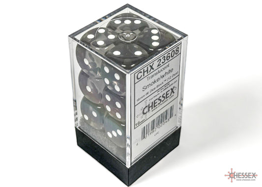 Chessex - Translucent 16mm D6 Dice Block - Smoke with White - Loaded Dice