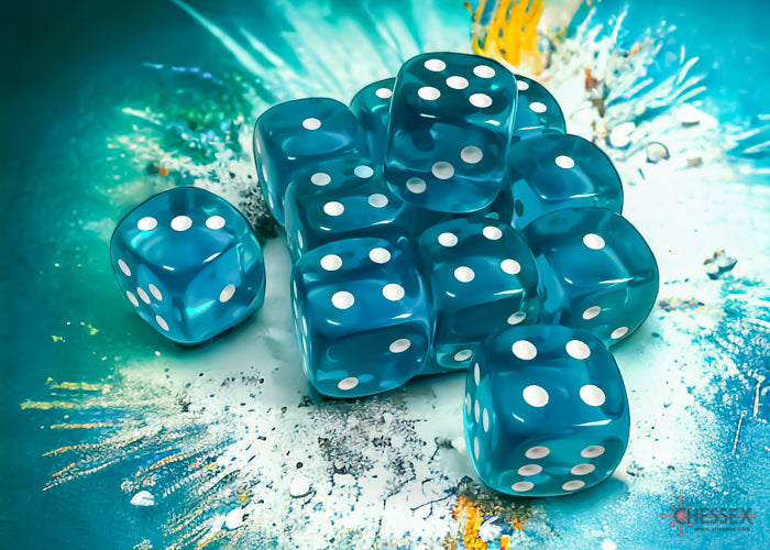 Chessex - Translucent 16mm D6 Dice Block - Teal with White - Loaded Dice