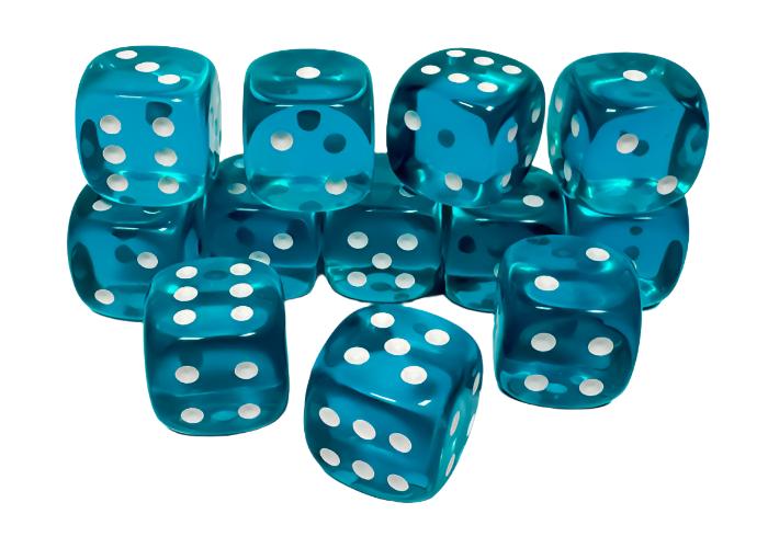 Chessex - Translucent 16mm D6 Dice Block - Teal with White - Loaded Dice