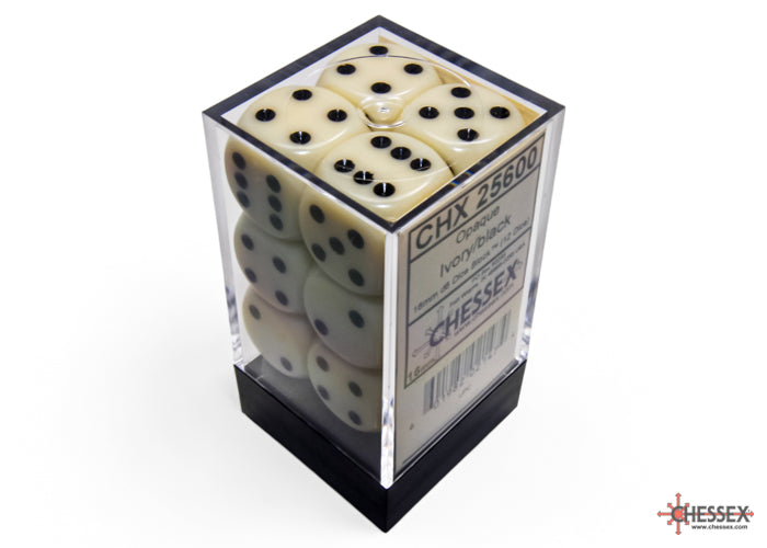 Chessex - Opaque 16mm D6 Dice Block - Ivory with Black - Loaded Dice