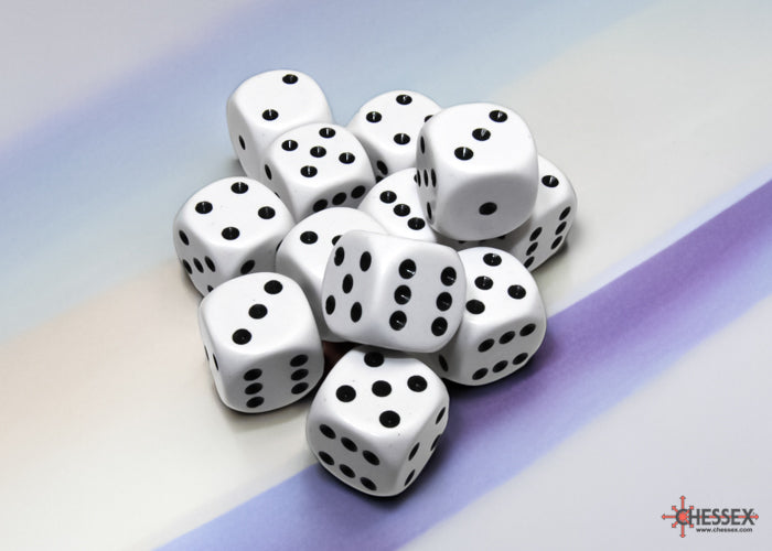 Chessex - Opaque 16mm D6 Dice Block - White with Black - Loaded Dice
