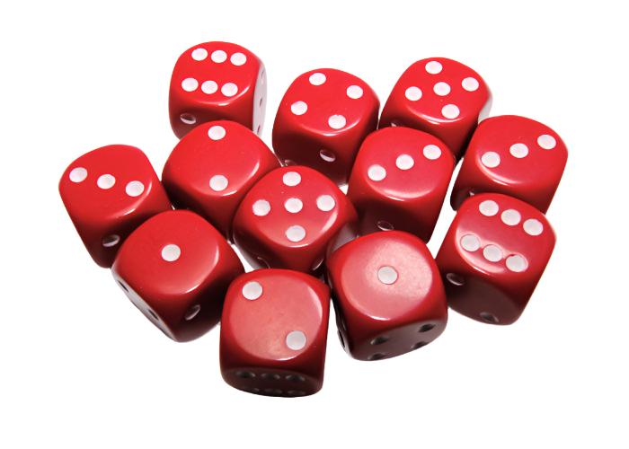 Chessex - Opaque 16mm D6 Dice Block - Red with White - Loaded Dice
