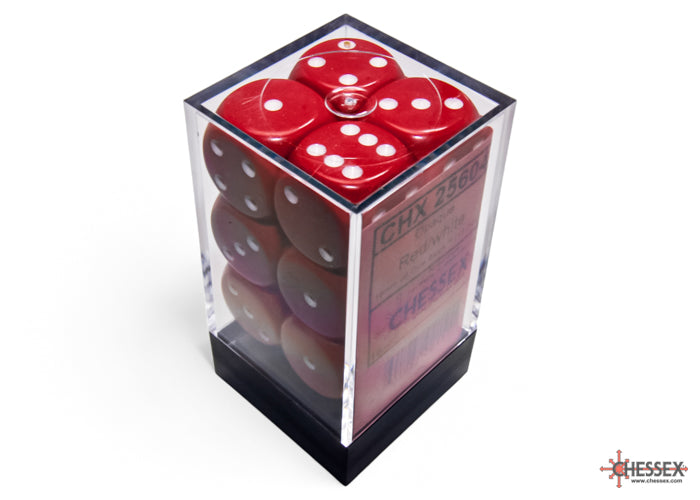 Chessex - Opaque 16mm D6 Dice Block - Red with White - Loaded Dice