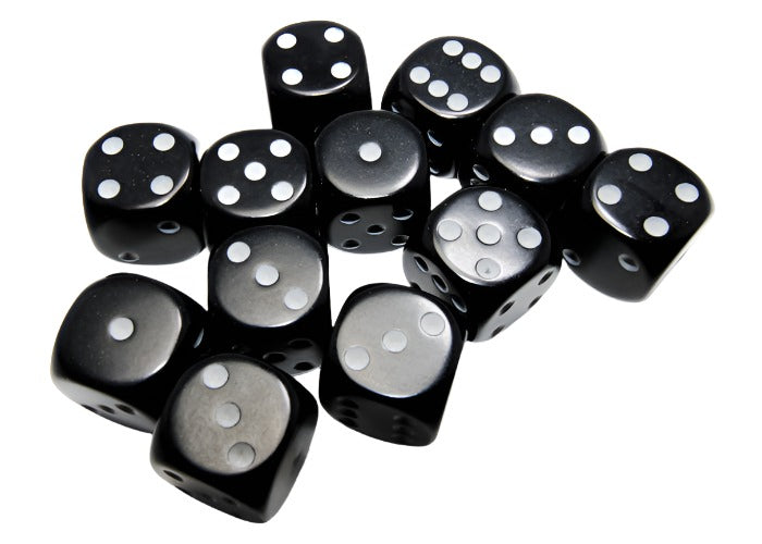 Chessex - Opaque 16mm D6 Dice Block - Black with White - Loaded Dice