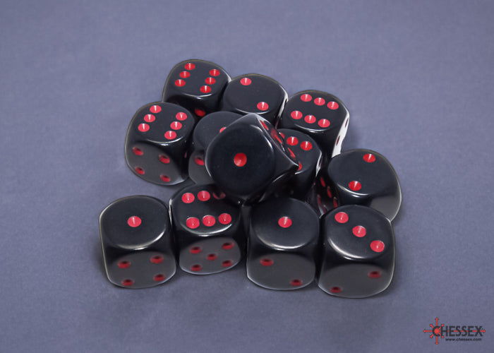 Chessex - Opaque 16mm D6 Dice Block - Black with Red - Loaded Dice