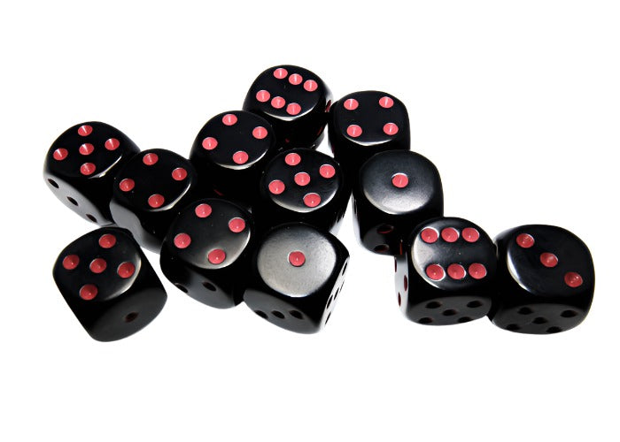 Chessex - Opaque 16mm D6 Dice Block - Black with Red - Loaded Dice