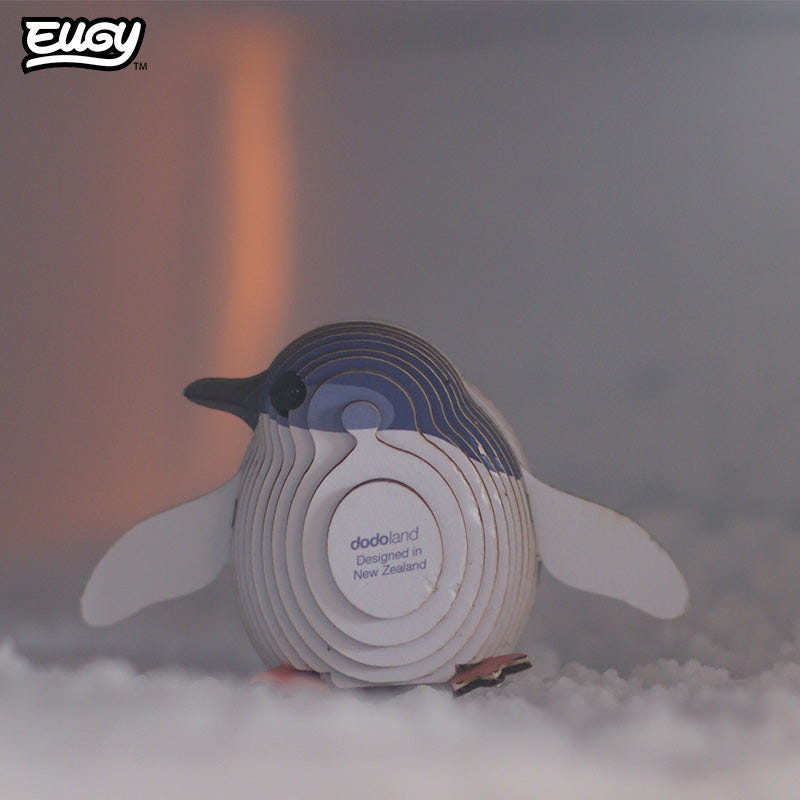 EUGY Penguin 3D cardboard model kit - built model on display