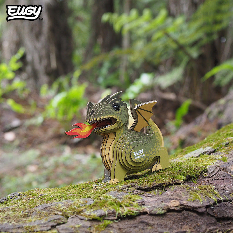 EUGY Dragon 3D cardboard model kit - built model on display