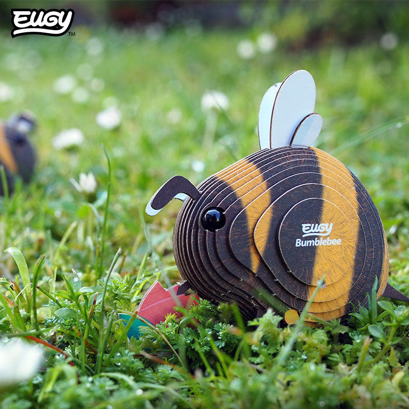 EUGY Bumblebee 3D cardboard model kit - built model on display