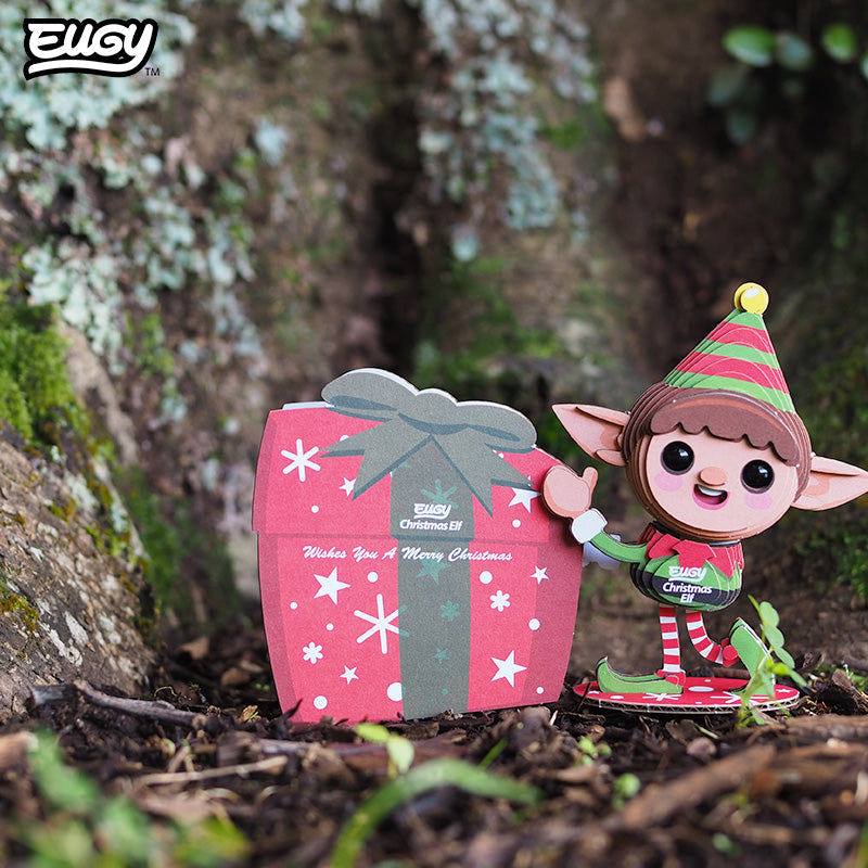 EUGY Christmas Elf 3D cardboard model kit - built model on display