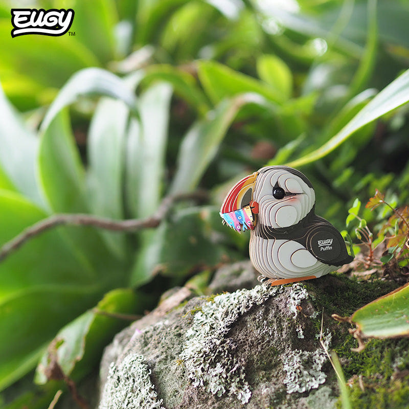 EUGY Puffin 3D cardboard model kit - built model on display