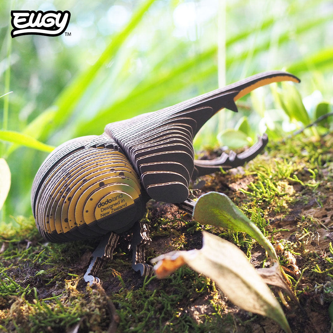 EUGY Hercules Beetle 3D cardboard model kit - built model on display