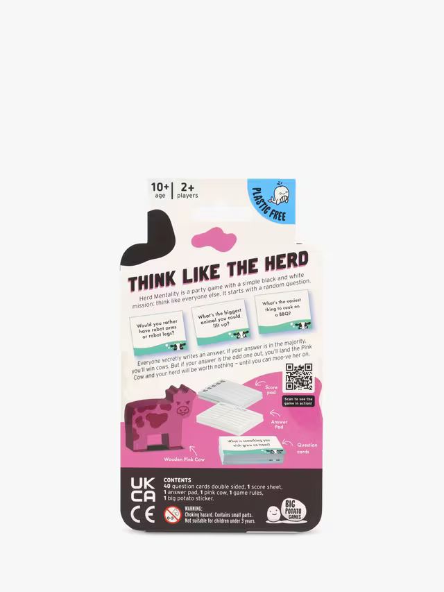 Back of the Herd Mentality travel pack explaining how to play and the contents