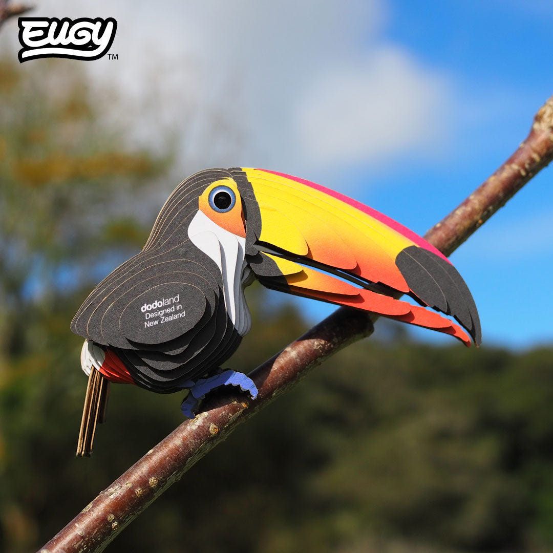 EUGY Toucan 3D cardboard model kit - built model on display