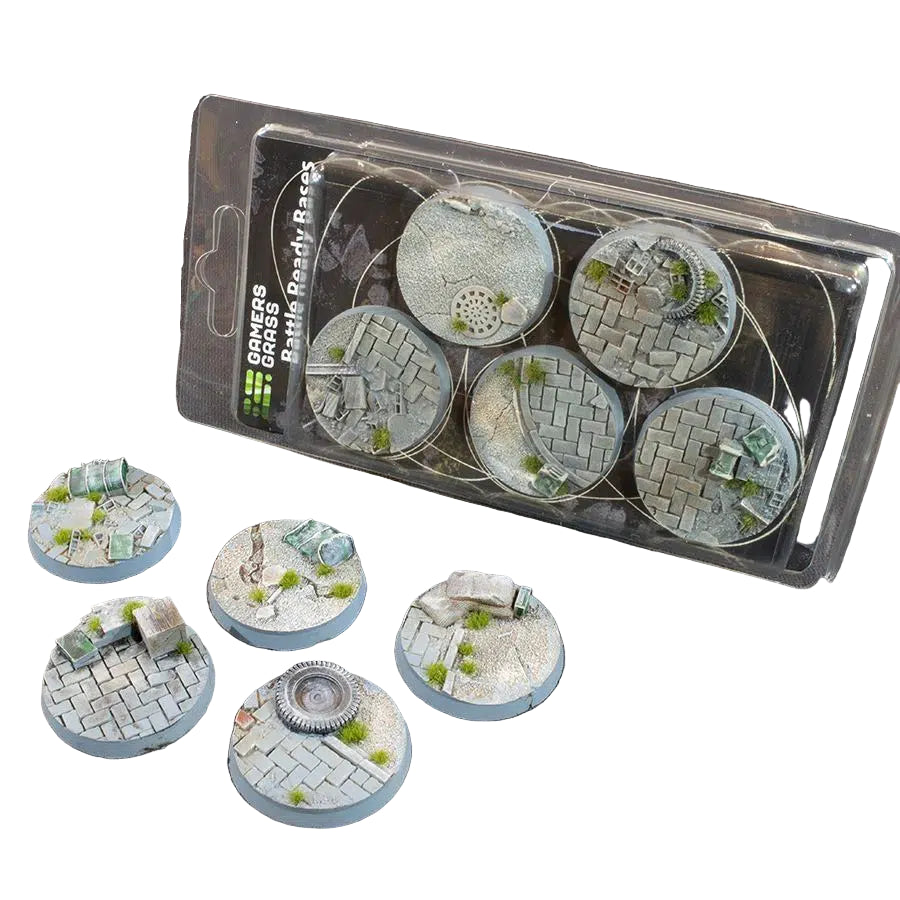 Gamers Grass Battle Ready Bases Urban Warfare Round 40mm (x5) - Loaded Dice