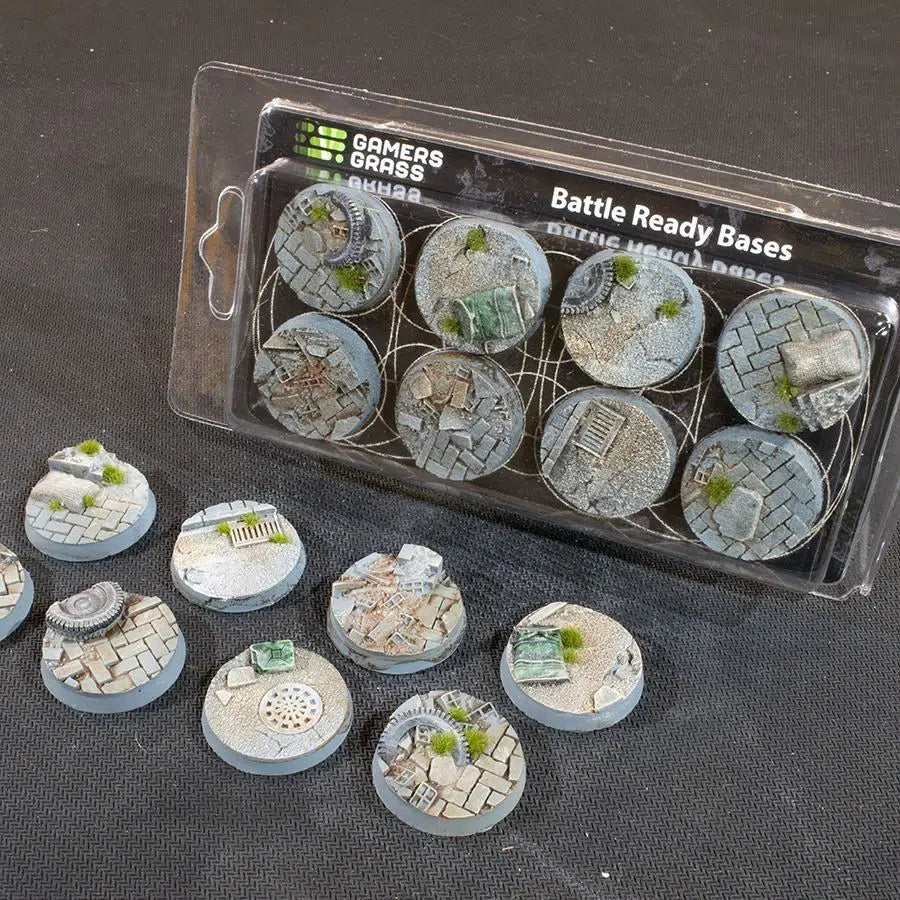 Gamers Grass Battle Ready Bases - Urban Warfare Round 32mm (x8) - Loaded Dice