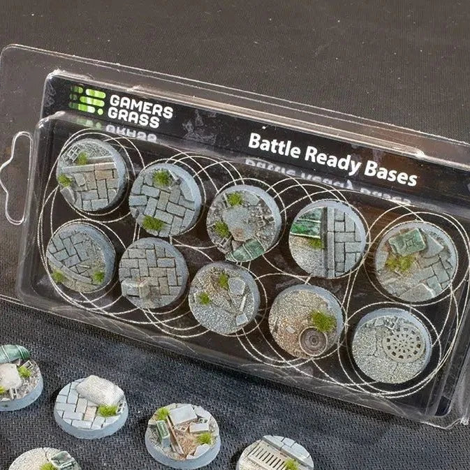 Gamers Grass Battle Ready Bases Urban Warfare Round 25mm (x10) - Loaded Dice
