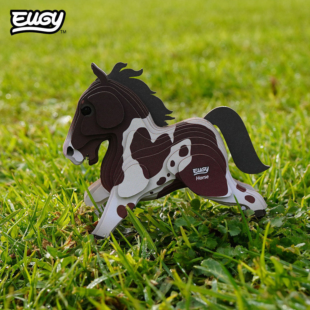 EUGY Horse 3D cardboard model kit - built model on display