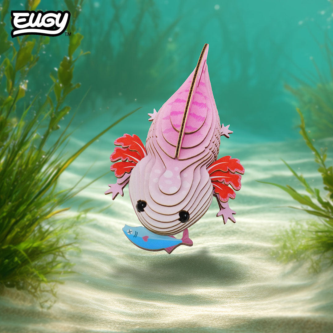 EUGY Axolotl 3D cardboard model kit - built model on display