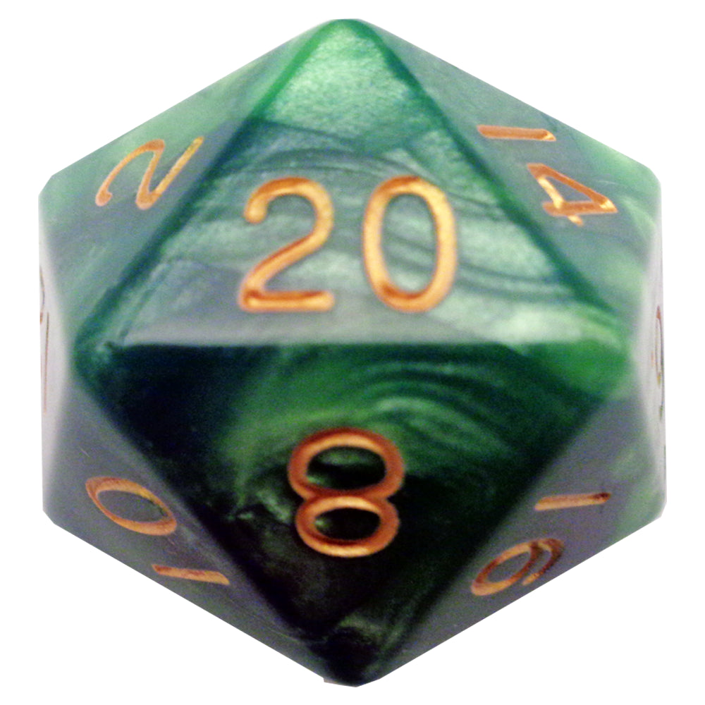 Fanroll - 35mm Mega Acrylic D20 - Green/Light Green with Gold Numbers - Loaded Dice