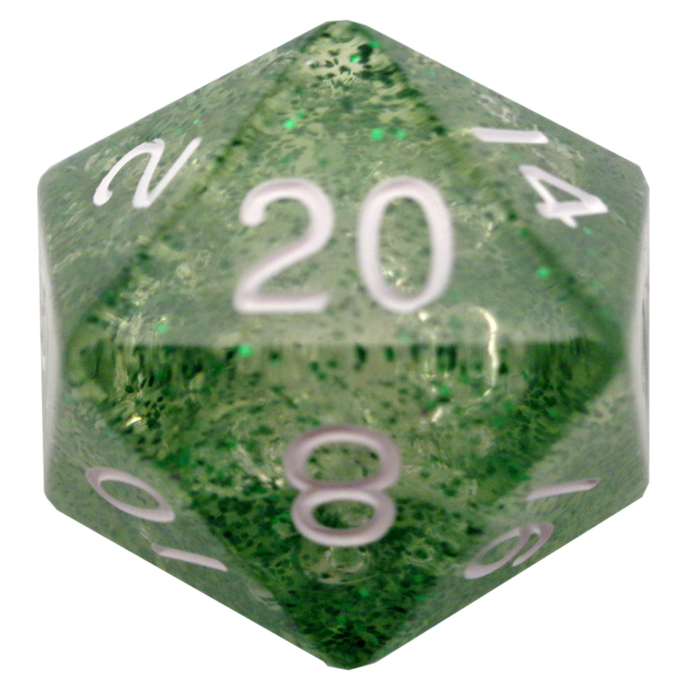 Fanroll - 35mm Mega Acrylic D20 - Ethereal Green with White Numbers - Loaded Dice