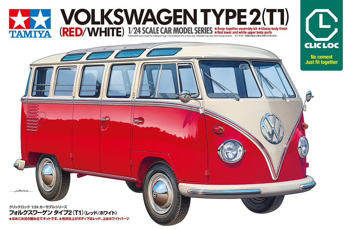 Tamiya 1:24 Volkswagen Type 2 (T1) Red & White (Clic Loc) - 28101