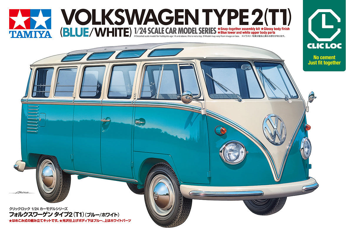Tamiya 1:24 Volkswagen Type 2 (T1) Blue & White (Clic Loc) - 28102