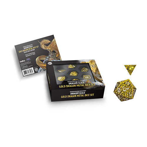 Fanroll - D&D Dragon Scale Metal Dice Set - Gold - Loaded Dice