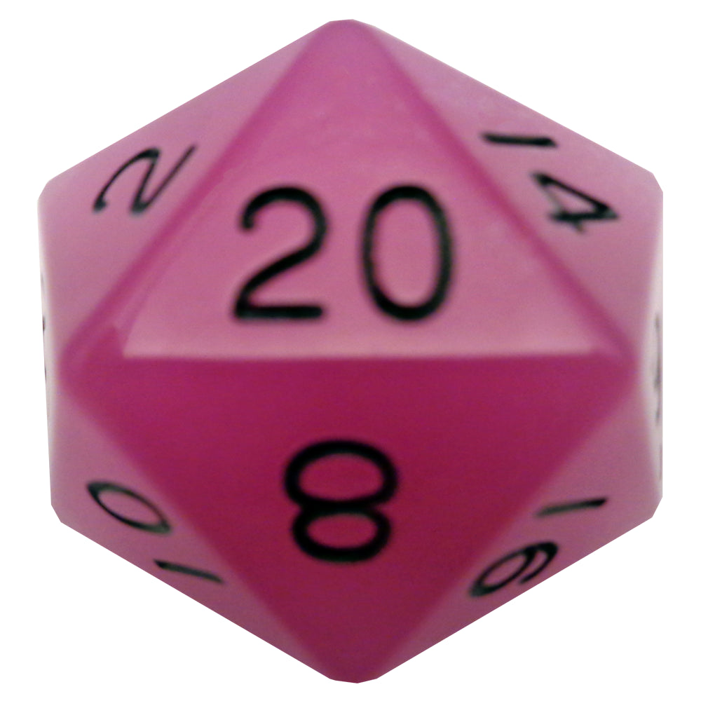 Fanroll - 35mm Mega Acrylic D20 - Glow Purple with Black Numbers - Loaded Dice