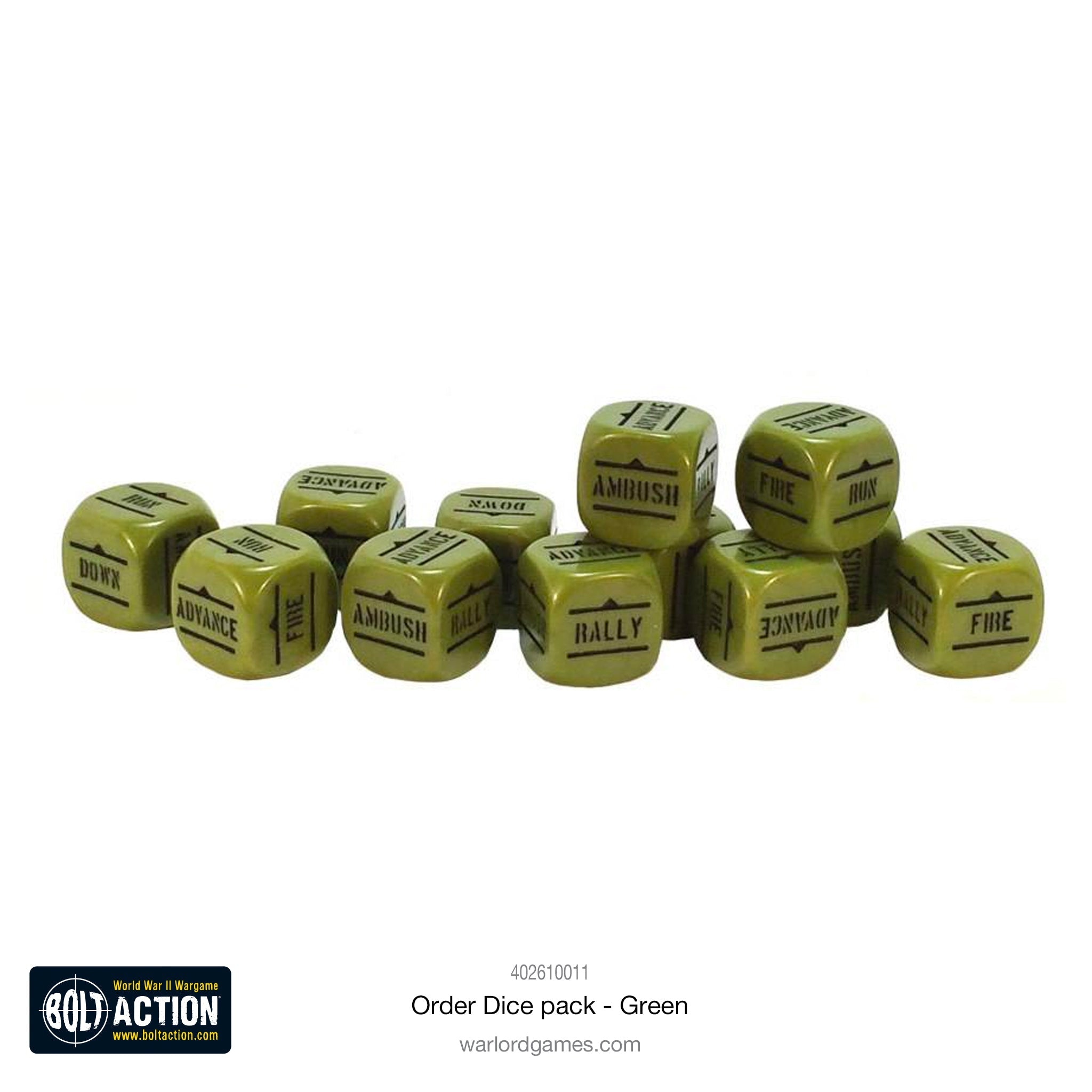 Bolt Action Orders Dice - Green - Loaded Dice