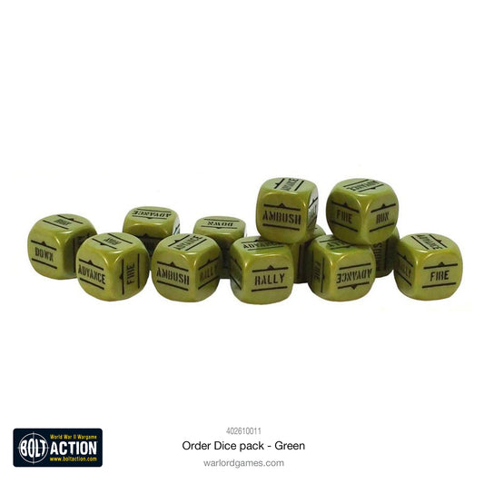Bolt Action Orders Dice - Green - Loaded Dice