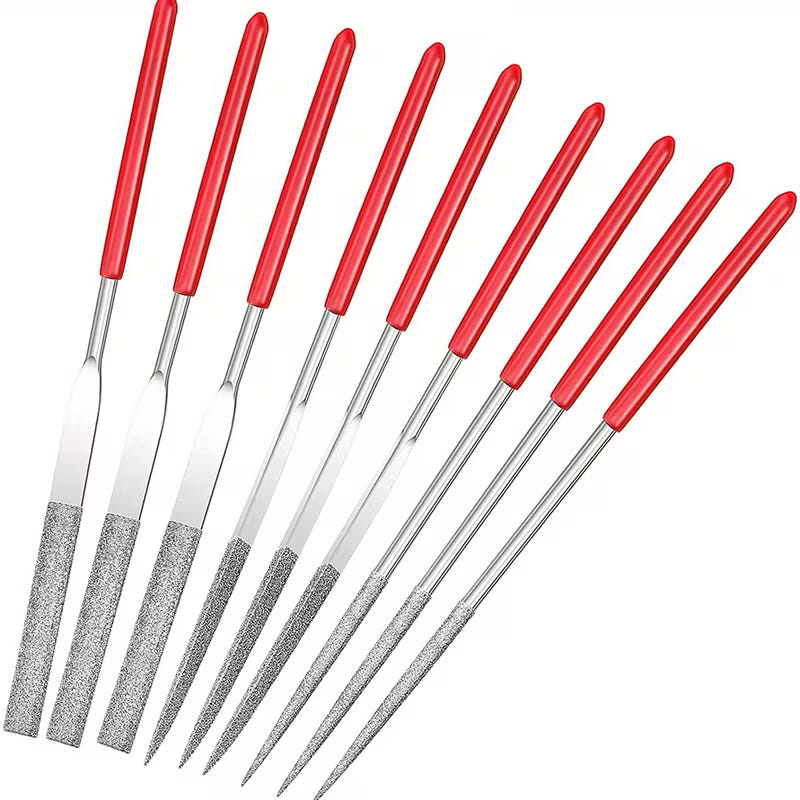 Essentials set of ten miniature and model files with red handles, fanned out