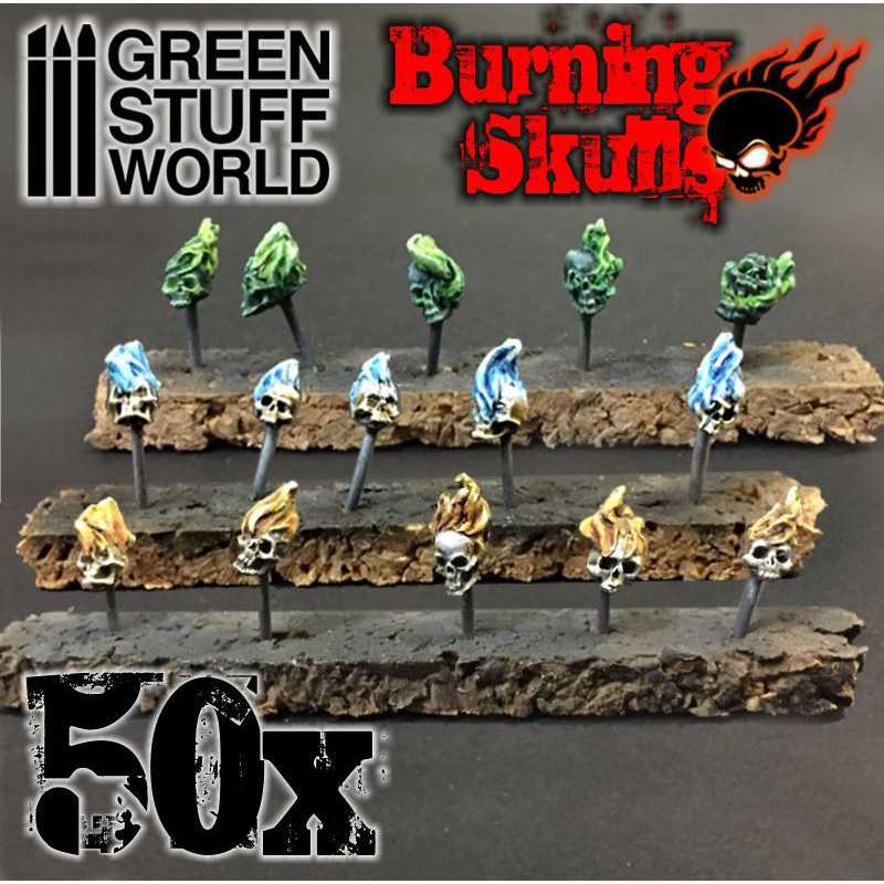Green Stuff World 50x Resin Burning Skulls - Loaded Dice Barry Vale of Glamorgan CF64 3HD