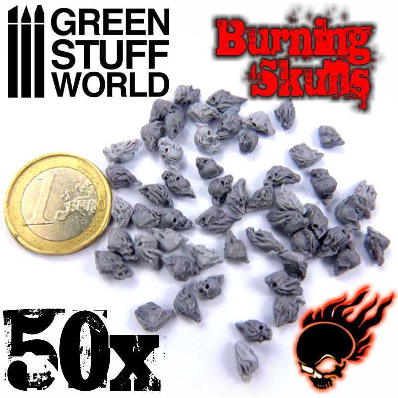 Green Stuff World 50x Resin Burning Skulls - Loaded Dice
