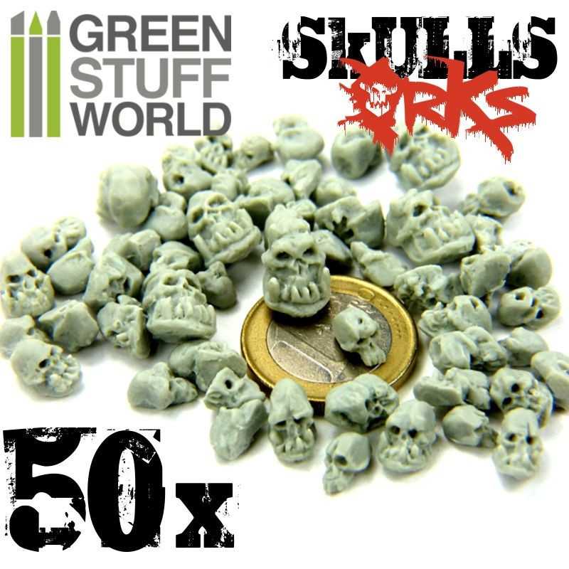 Green Stuff World 50x Resin ORK Skulls - Loaded Dice