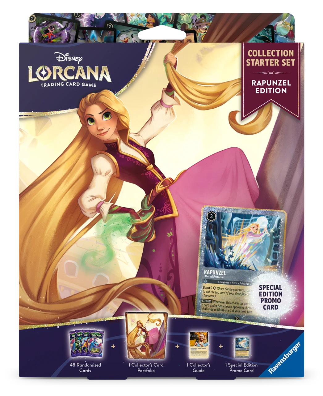 Disney Lorcana Collection Starter Set Rapunzel Edition box showing Rapunzel and a promo card