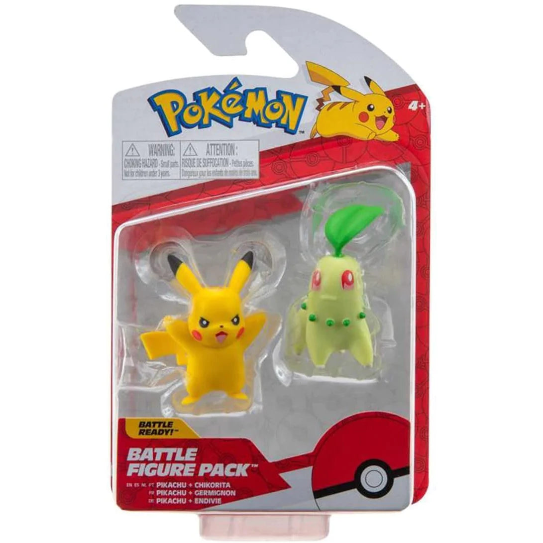 Pokemon 2in Battle Figure Double Pack - Chikorita & Pikachu Series 9 - Loaded Dice Barry Vale of Glamorgan CF64 3HD