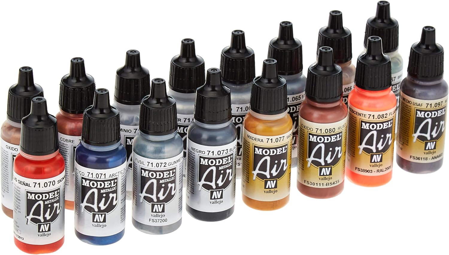 Vallejo Model Air Set - Metallic Effects x 16 Acrylic Airbrush Colours - Loaded Dice Barry Vale of Glamorgan CF64 3HD