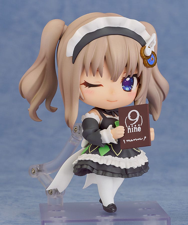 Miyako Kujo Maid Ver. Nendoroid winking while holding up the 9-nine- café menu