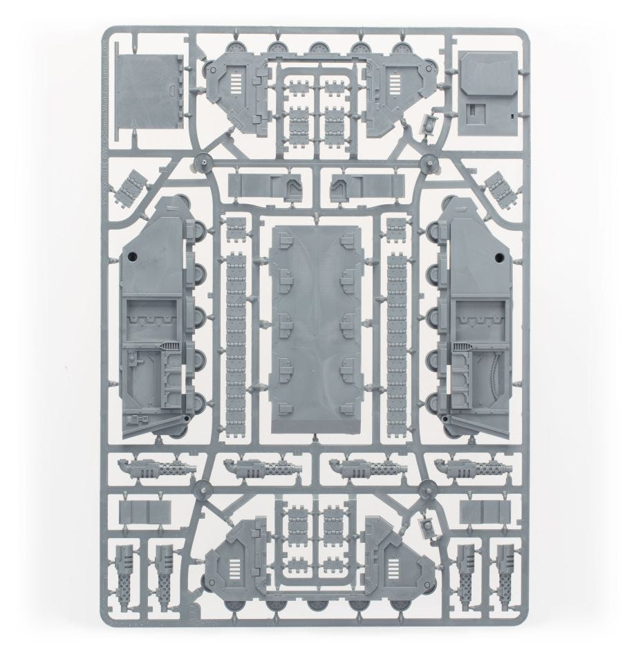 Games Workshop Legiones Astartes Deimos Pattern Rhino unpainted plastic sprue, frame 1 of 3
