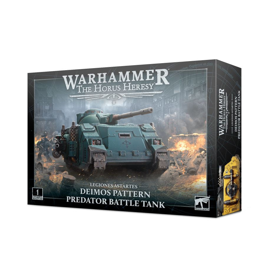 Horus Heresy Deimos Pattern Predator Battle Tank box front, a related Predator kit