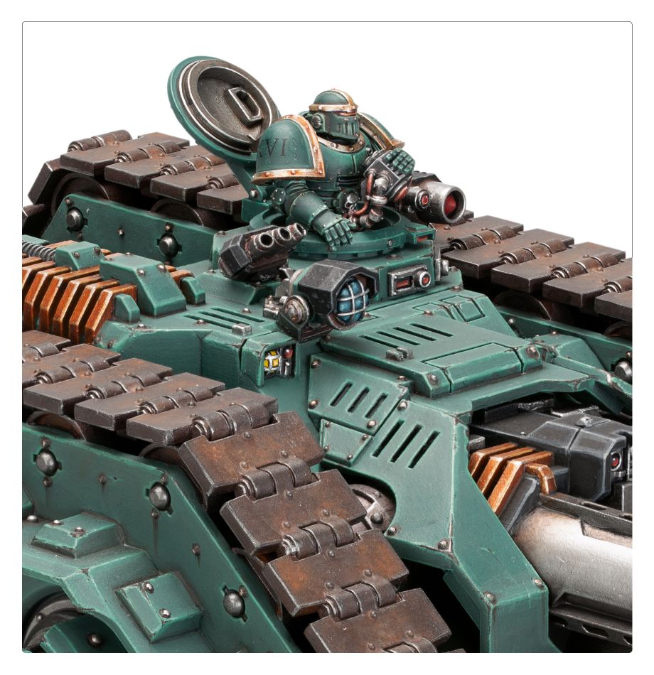 Painted Cerberus tank commander and hatch detail, bordered close-up