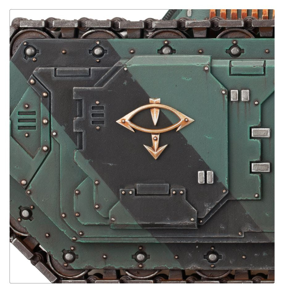 Cerberus Heavy Tank Destroyer side panel with eye insignia and weathered stripe, bordered close-up