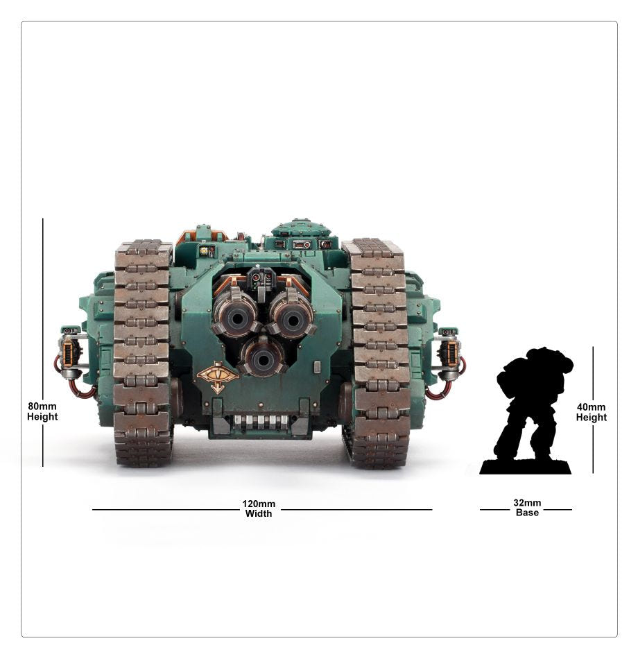 Legiones Astartes Cerberus front-on scale comparison with 32mm-based Space Marine silhouette, bordered