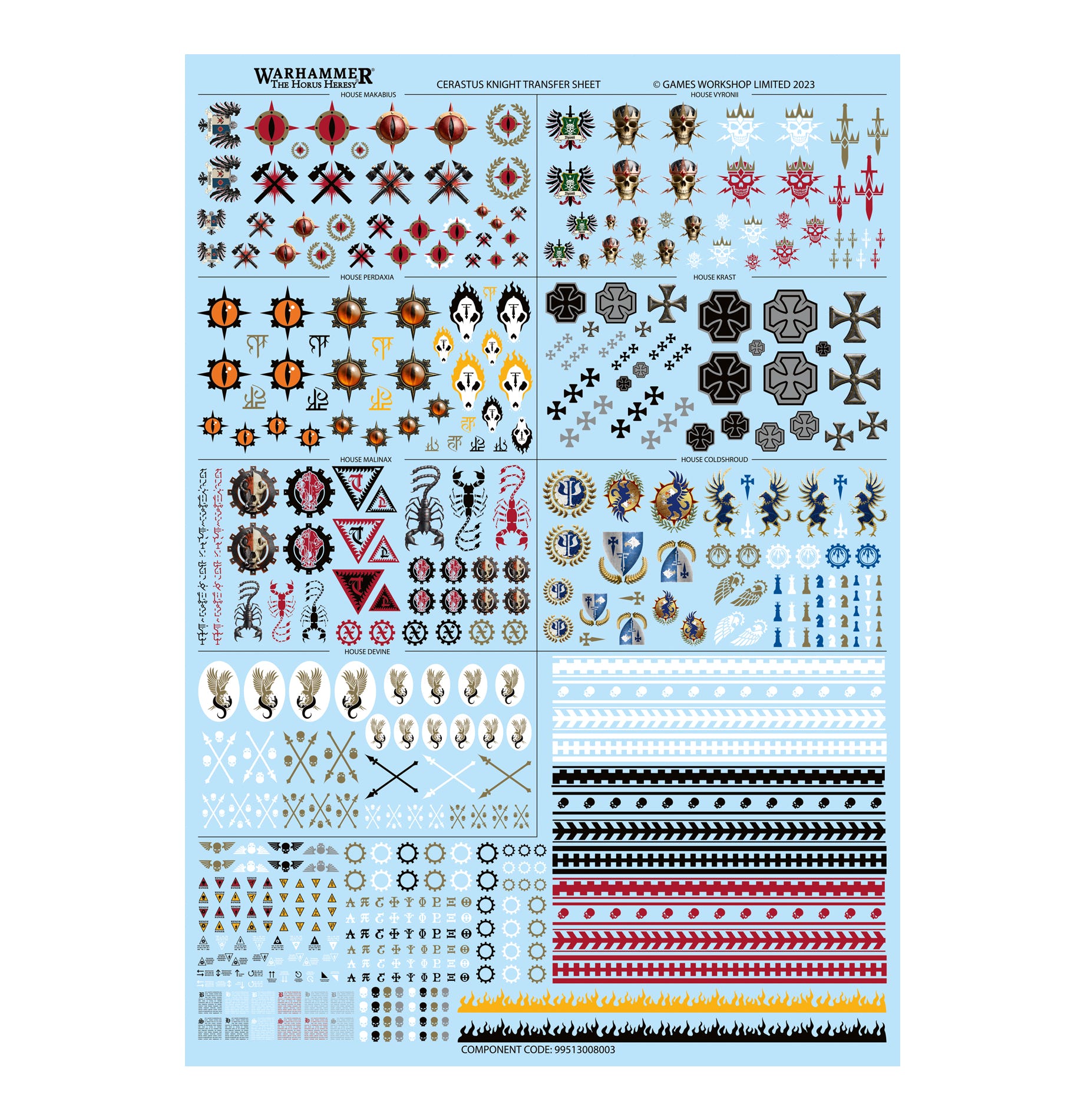 Cerastus Knight Acheron transfer sheet, second view of the heraldic decal sheet