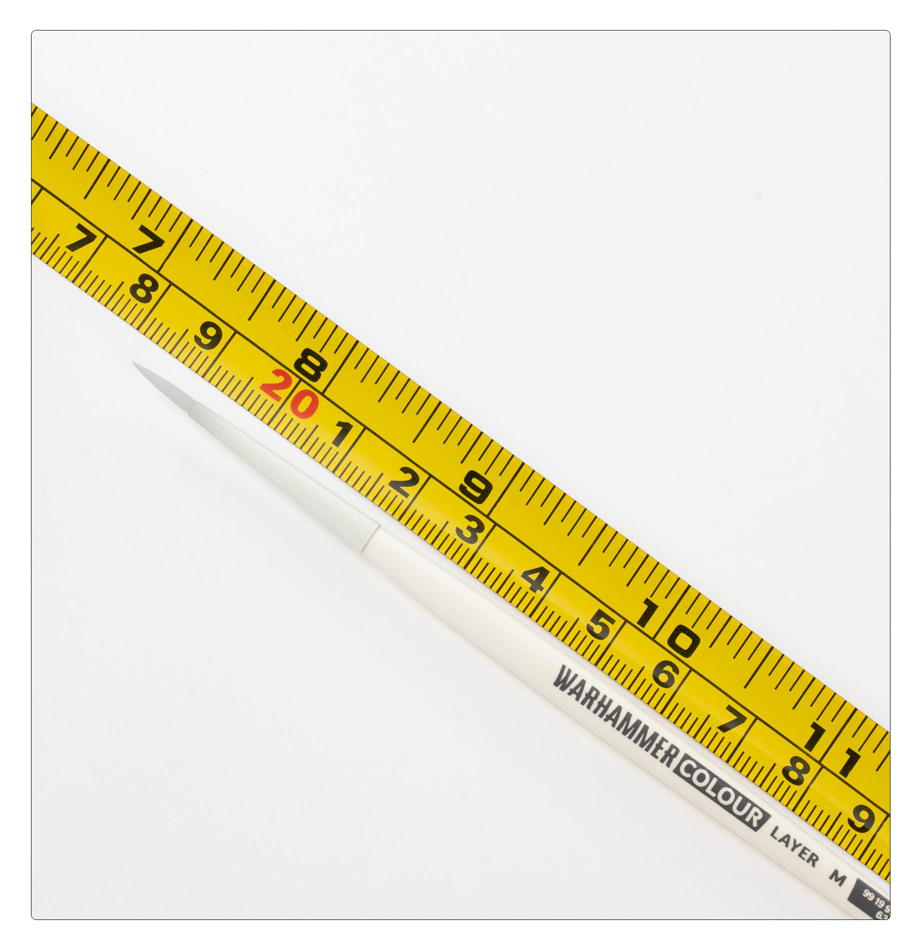 Warhammer Colour Layer Brush (Medium) shown against a tape measure for size