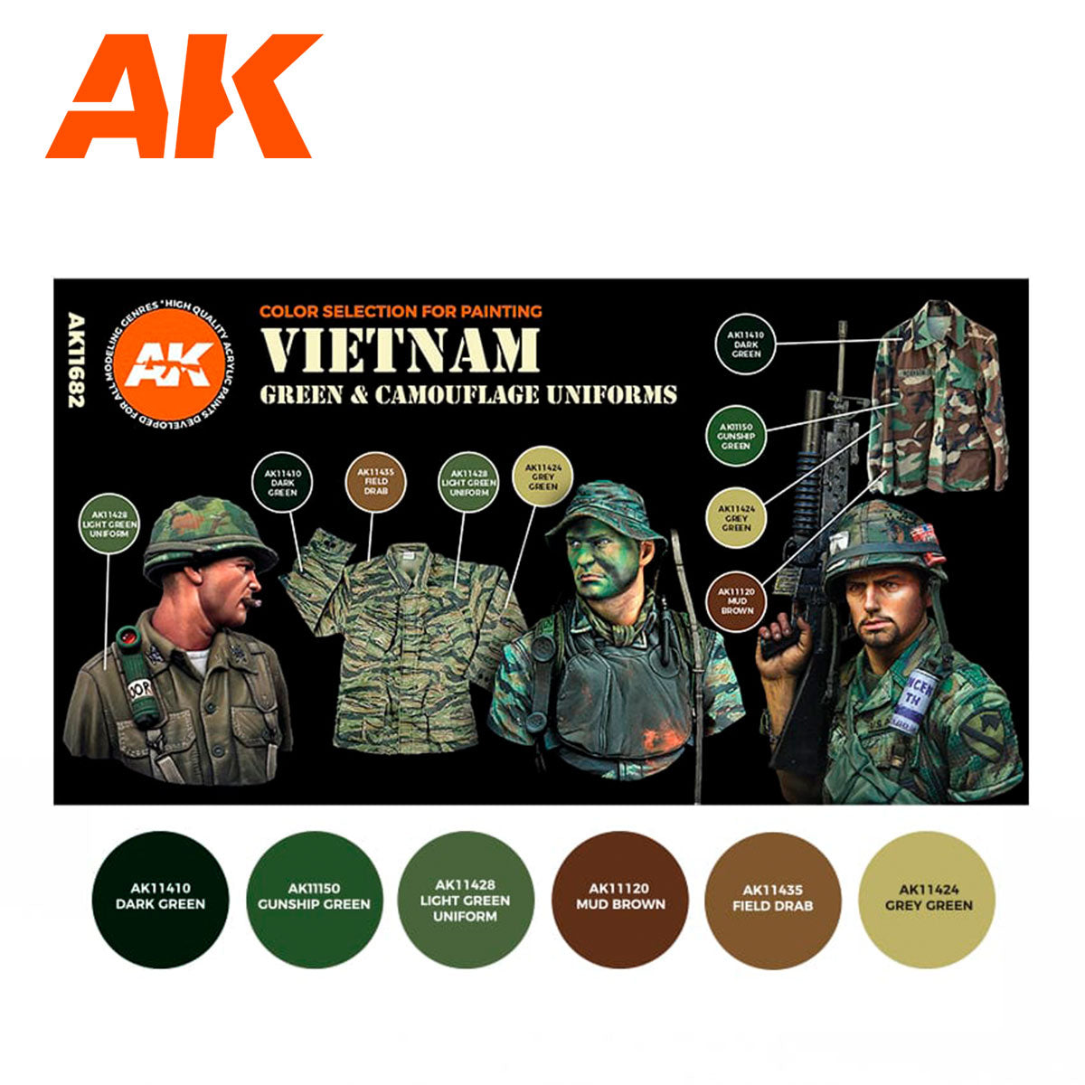 AK Interactive - Vietnam Green And Camouflage Colors 3G - Loaded Dice