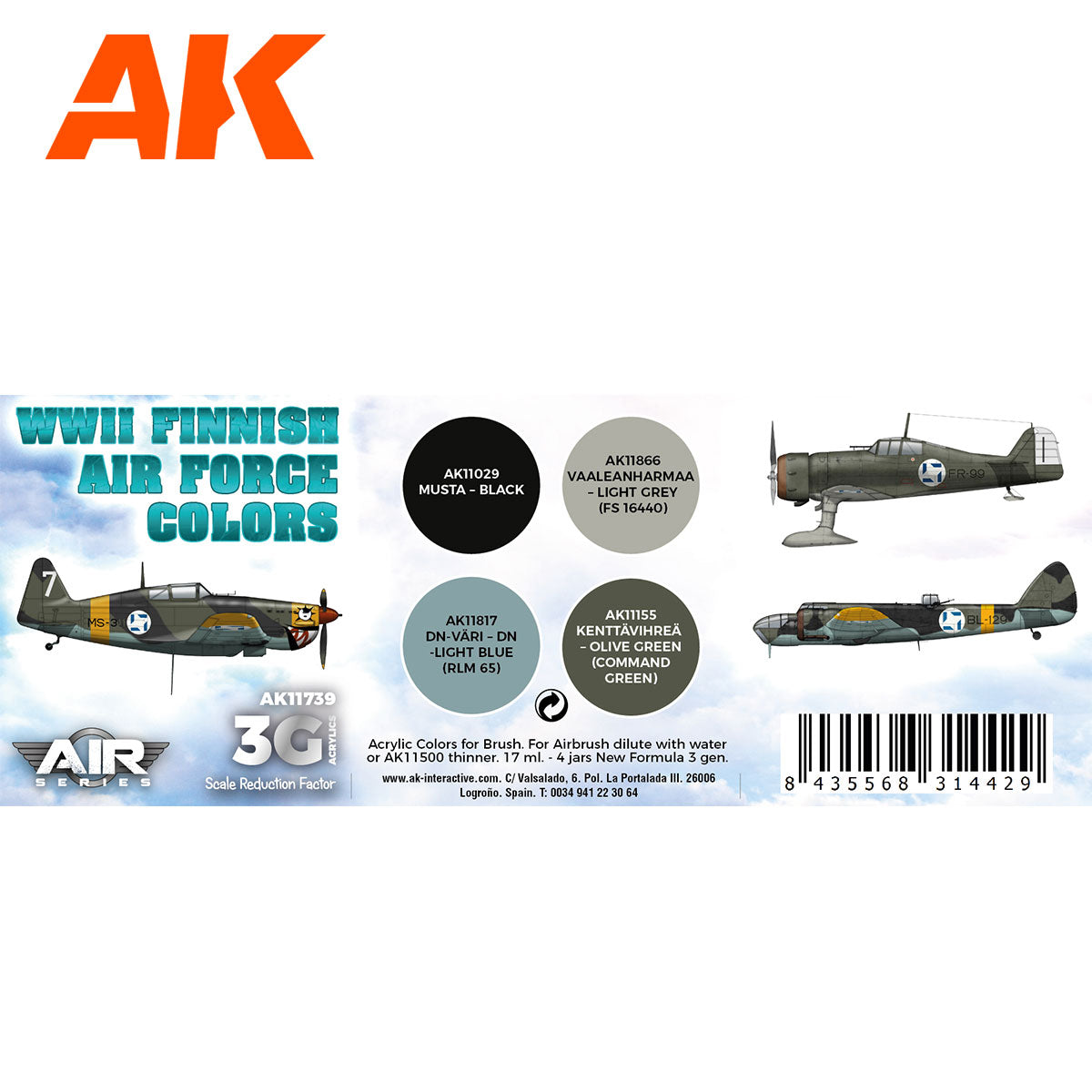 AK Interactive - WWII Finnish Air Force Colors Set 3G - Loaded Dice