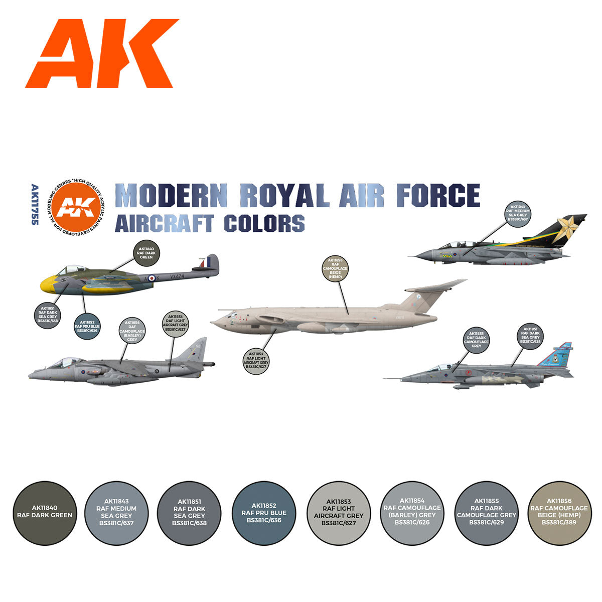 AK Interactive - Modern Royal Air Force Aircraft Colors Set 3G - Loaded Dice