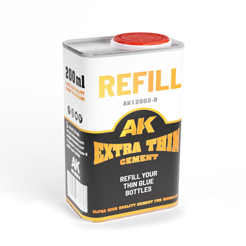 AK Interactive - Refill Extra Thin Cement (Glue) 200ml AK12002-B - Loaded Dice Barry Vale of Glamorgan CF64 3HD